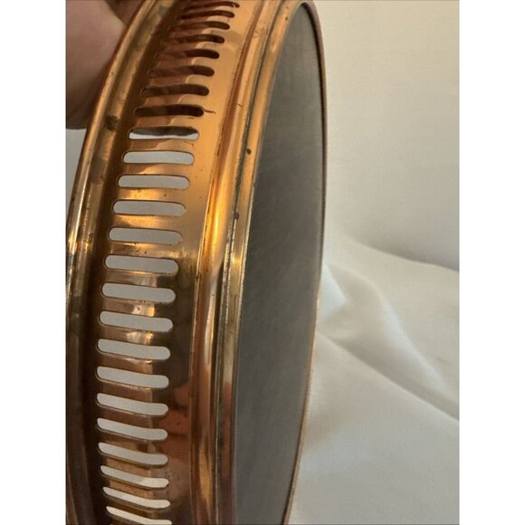 Coppercraft Guild 13" Round Barware Serving Tray Faux Leather Vintage Copper MCM - Picture 11 of 14